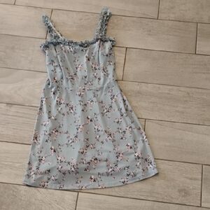 Floral Blue Dress with Ruffle Straps